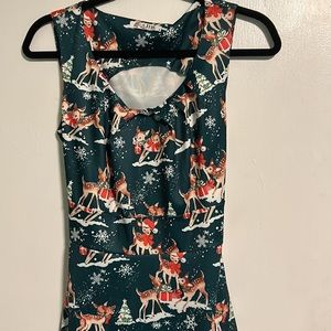 Vintage Christmas Print Dress